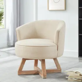 Ball & Cast 932289867286 And Classic Swivel Chair With Cross-shaped Wooden Base Linen Upholstered