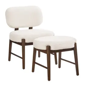 Ball & Cast 974284231259 Upholstered Accent Chair With Ottoman Lamb Fleece Vanity And Footstool She