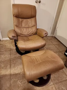 1580-38 Barcalounger Dawson Frampton Brown Leather Pedestal Recliner Chair And Ottoman