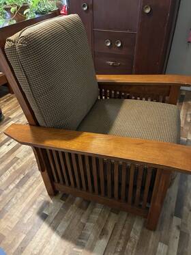 Bassett Nc-278 Mission Style Wooden Accent Chair Brown Upholstered Polyester