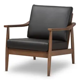 140-7552-ojc Baxton Studio Venza Mid-century Modern Walnut Wood Black Faux Leather Lounge Cha