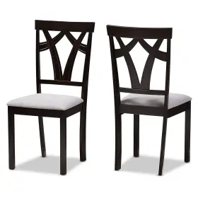 142-2pc-8028-ht Baxton Studio Sylvia Contemporary Fabric Dining Chair Grey And Dark Brown 2/set