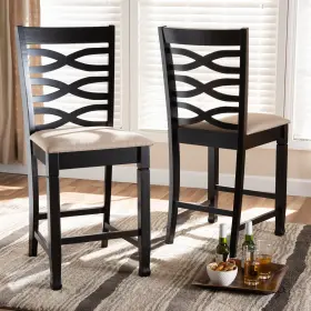 153-2pc-9599-ojc Baxton Studio Lanier Modern And Contemporary Sand Fabric Upholstered Espresso Br