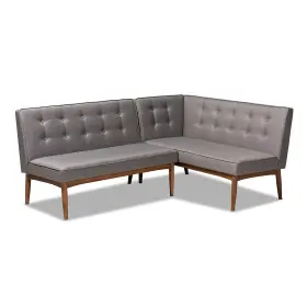 155-9306-hit Baxton Studio Arvid Mid-century Fabric 2-piece Dining Nook Banquette Set Gray