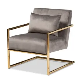 160-9927-ojc Baxton Studio Mira Glam And Luxe Grey Velvet Fabric Upholstered Gold Finished Me