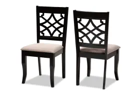 166-10533-amz Baxton Studio Mael 2-piece Modern Dining Chair Set Sand Espresso Brown Oak Wood Fabric Back