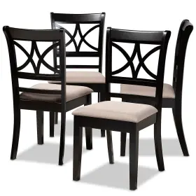 166-4pc-10760ht Baxton Studio Clarke Modern Fabric Dining Chair Sand And Espresso Brown 4/set