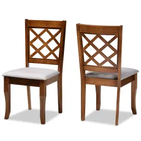 174-10541-amz Baxton Studio Verner Dining Chair Set - Grey Fabric Upholstered Walnut Finished Wood