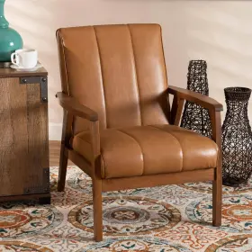 175-3125-10974-lplus Baxton Studio Nikko Tan Faux Leather Tufted Lounge Chair