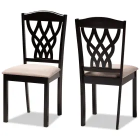 Baxton Studio 193271183401 Delilah Modern And Contemporary Sand Fabric Upholstered Dark Brown Finish