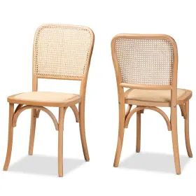 195-12385-ojc Baxton Studio Neah Mid-century Modern Brown Woven Rattan And Wood 2-piece Cane D