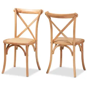 195-12390-amz Baxton Studio Tartan Mid-century Modern Brown Woven Rattan And Wood 2-piece Dining Chair Set
