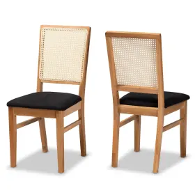 199-12163-amz Baxton Studio Set Of 2 Idris Dining Chairs Black Fabric Oak Brown Wood Mid-century Style