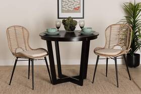 Baxton Studio 231-3125-12826-lplus Brenna Gray-washed Rattan Black Metal Dining Chairs Set Of 2