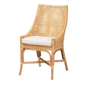 232-13092-hit Baxton Studio Bella Bohemian Rattan Dining Chair White/natural Brown