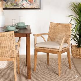 Baxton Studio 232-21003-13251-cymx Storsel Natural Brown Finished Teak Wood And Rattan Dining Chair