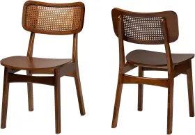 239-2pc-13414-amz Baxton Studio Tafari Walnut Brown Wood Rattan 2-piece Dining Chair Set