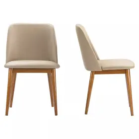 51118945 Baxton Studio Lavin Mid-century Faux Leather Dining Chairs - Brown Walnut/beige Set Of 2