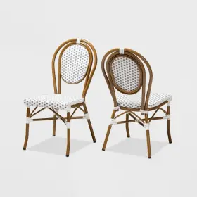 54251715 Baxton Studio Set Of 2 Gauthier Indoor And Outdoor Stackable Bistro Dining Chairs Gray/white