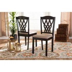 81406575 Baxton Studio 2pc Delilah Fabric Upholstered And Wood Dining Chairs Sand/dark Brown -