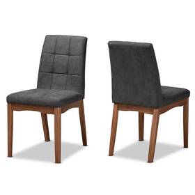 Baxton Studio 83349732 2pc Tara Fabric Upholstered And Wood Dining Chair Set Dark Gray/walnut Brown