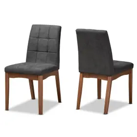 83349732 Baxton Studio 2pc Tara Fabric Upholstered And Wood Dining Chair Set Dark Gray/walnut Brown