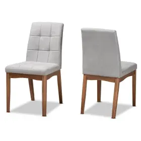 83349733 Baxton Studio Grid Tufted Dining Chair Modern Wood Light Gray/walnut Brown