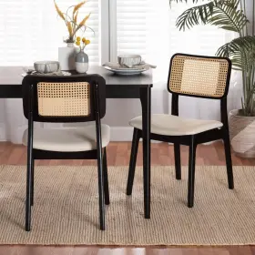 90832765 Baxton Studio Dining Chair Set Of 2 Mid-century Rattan Cream Black Light