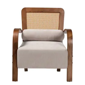 91746484 Baxton Studio Sage Fabric And Wood Arm Chair With Woven Rattan Light