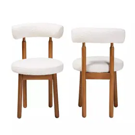 91746781 Baxton Studio 2pc Edric Boucle Fabric And Wood Dining Chair Set Cream/walnut