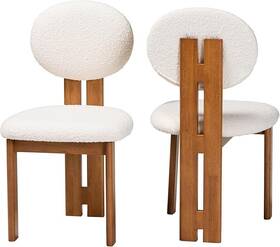 Baxton Studio 91746785 2pc Kacela Boucle Fabric And Wood Dining Chair Set Cream/walnut
