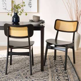 Baxton Studio 91746789 2pc Tafari Wood And Rattan Dining Chair Set Dark Brown/light