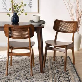 Baxton Studio 91746790 2pc Tafari Wood And Rattan Dining Chair Set Walnut Brown/light