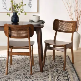 91746790 Baxton Studio 2pc Tafari Wood And Rattan Dining Chair Set Walnut Brown/light