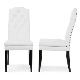 Baxton Studio Bbt5158-white Dylin Button-tufted Nail Heads Trim Set Of 2 Dining Chair