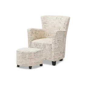 Ojc-6803 Baxton Studio Benson French Script Patterned Fabric Club Chair And Ottoman Set