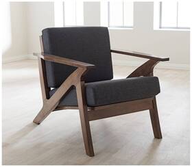 Baxton Studio Sw5236-grey/walnut-m17-cc Cayla Gray Fabric And Walnut Wood Lounge Chair