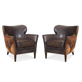 Beaumont Lane 198508912663 Set Of 2 Leather Club Chairs In Dark Brown With Nailhead Trim