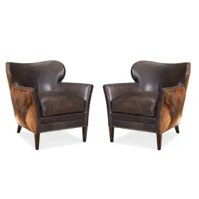 Beaumont Lane 198508912663 Set Of 2 Leather Club Chairs In Dark Brown With Nailhead Trim