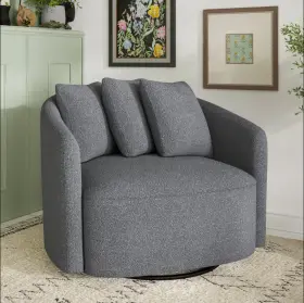 Beautful 826705634117 Swivel Oversized Seat Cushioned Boucle Fabric Upholstery 3 Plush Accent Pillows