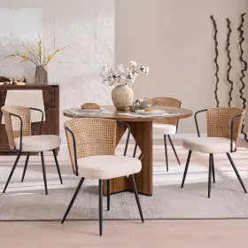 Basg005210 Bedspick Basg005210#be Rattan Dining Chairs Set Of 4 - Farmhouse Upholstered Cane Back Kitchen Chair