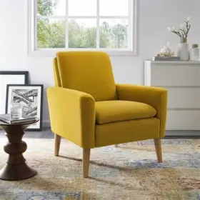 014-hg-30323-cy Belleze Arm Chair Accent Single Sofa Linen Fabric Upholstered Living Room Citrine Yellow