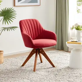 Belleze 192928033465 Swivel Chair Modern Makeup Vanity Upholstered Linen Accent Armchair With D