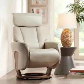 7729d-hudson Benchmaster Taupe Faux Leather Swivel Recliner Chair Comfortable Reclining Footrest Bedroom