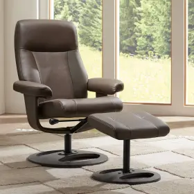Hk017-07 Benchmaster 7894a Bruce Chocolate Faux Leather Swivel Recliner And Ottoman