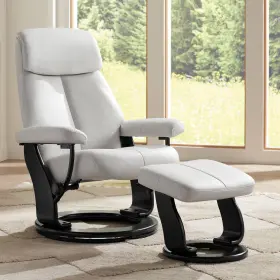 Hk042-38 Benchmaster 7897a Lucy White Faux Leather Swivel Recliner And Ottoman