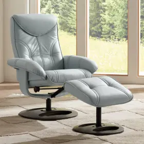 Hk017-35 Benchmaster Newport Sky Blue Faux Leather Swivel Recliner And Slanted Ottoman