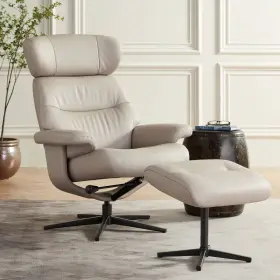 Hk042-100 Benchmaster Bruce Mushroom Faux Leather Swivel Recliner And Slanted Ottoman