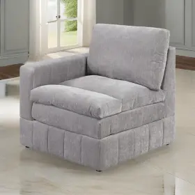 Benjara 313037528530 Light Gray Fabric Arm Chair With Triple Plush Cushioned Seat