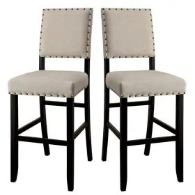 Bm131233 Benjara 48 Inch H Sania Ii Rustic In Ivory Linen Cream Wooden Bar Chair Set Of